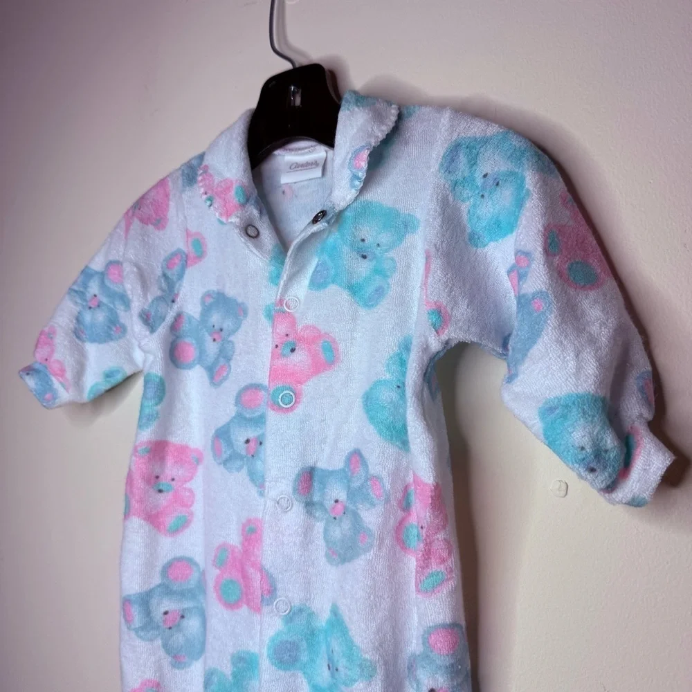 VTG CARTERS White Label Pastel Teddy Bears Collared Snaps Footie Pajama Sleeper
